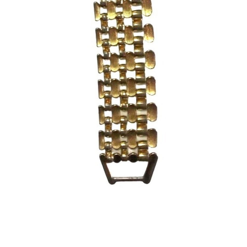 Vintage Gold Tone Mesh Link Chain Bracelet Graduated 5 Row Fold Over Clasp - Picture 6 of 6